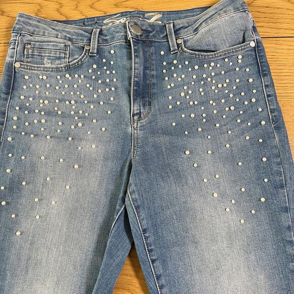 Seven7 Womens Pearl Embellished Mid Rise Skinny Jeans‎ Starling Size 12 Coquette - Picture 1 of 11